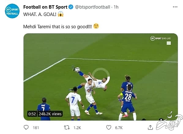 واکنش صفحات معروف دنیا به سوپر گل طارمی/عکس